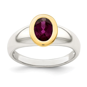 Shey Couture Sterling Silver Rhodium-plated with 14K Accent Oval Bezel Rhodolite Garnet Oval Ring - QT-382F974D-8300