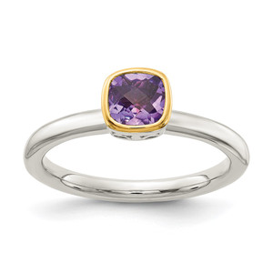 Shey Couture Sterling Silver Rhodium-plated with 14K Accent Polished Cushion-cut Amethyst Ring - QT-22F960AD-8600