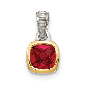 Shey Couture Sterling Silver Rhodium-plated with 14k Accent Polished Cushion-cut Created Ruby Pendant