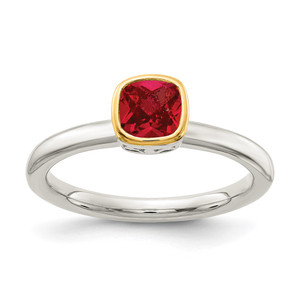 Shey Couture Sterling Silver Rhodium-plated with 14K Accent Polished Cushion-cut Created Ruby Ring - QT-B4A822CC-4088