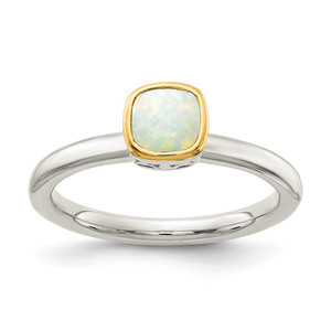 Shey Couture Sterling Silver Rhodium-plated with 14K Accent Polished Cushion-cut Milky Opal Ring - QT-BC9FBAEF-6045