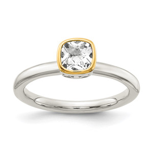 Shey Couture Sterling Silver Rhodium-plated with 14K Accent Polished Cushion-cut White Topaz Ring - QT-F7BD7FAF-7892