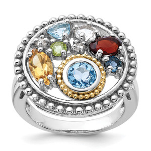 Shey Couture Sterling Silver Rh-plated w/14k Accent .47Citrine/.93Swiss Blue Topaz/.15Light Blue Topaz/.13Peridot/.67Garnet/.39Wht Topaz Ring - QT-40F3BA12-3538