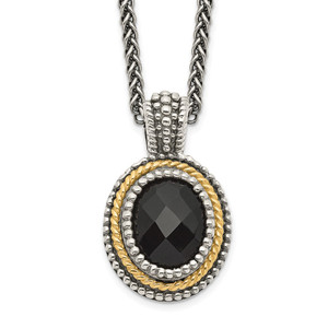 Shey Couture Sterling Silver with 14K Accent 18 Inch Antiqued Checkerboard-cut Black Onyx Necklace - QT-132B0F28-3604