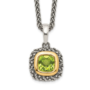 Shey Couture Sterling Silver with 14K Accent 18 Inch Antiqued Cushion Bezel Peridot Necklace - QT-83577B64-3563