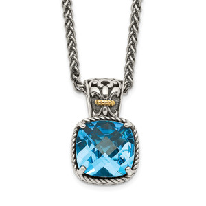 Shey Couture Sterling Silver with 14K Accent 18 Inch Antiqued Cushion Blue Topaz Necklace - QT-6D4115C8-5697
