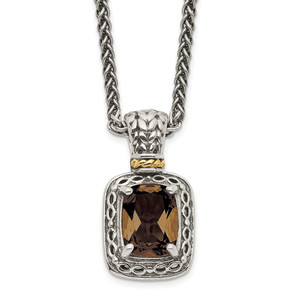 Shey Couture Sterling Silver with 14K Accent 18 Inch Antiqued Cushion Checkerboard Smoky Quartz Necklace - QT-D50597EC-3014