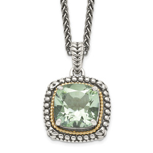 Shey Couture Sterling Silver with 14K Accent 18 Inch Antiqued Cushion Green Quartz Necklace - QT-A16B534B-1249