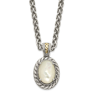 Shey Couture Sterling Silver with 14K Accent 18 Inch Antiqued Mother Of Pearl Necklace - QT-A43ACF84-2979