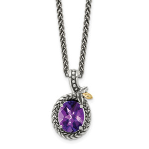 Shey Couture Sterling Silver with 14K Accent 18 Inch Antiqued Oval Amethyst Necklace - QT-39162654-4469