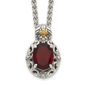 Shey Couture Sterling Silver with 14K Accent 18 Inch Antiqued Oval Garnet Necklace - QT-078F5028-2077