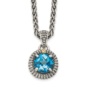 Shey Couture Sterling Silver with 14K Accent 18 Inch Antiqued Round Blue Topaz Necklace - QT-AA9CF6FB-3163