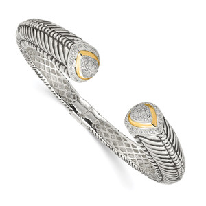 Shey Couture Sterling Silver with 14K Accent Antiqued 1/2 carat Diamond Hinged Cuff Bracelet - QT-869B4AEB-6760