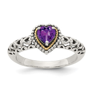 Shey Couture Sterling Silver with 14K Accent Antiqued Amethyst Heart Ring - QT-6945BDBA-9359
