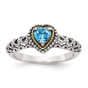 Shey Couture Sterling Silver with 14K Accent Antiqued Blue Topaz Heart Ring - QT-35ABEF7B-8185
