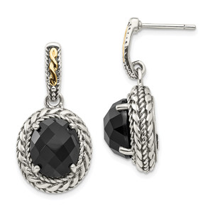 Shey Couture Sterling Silver with 14K Accent Antiqued Checkerboard-cut Black Onyx Post Dangle Earrings - QT-4A9AC734-5250