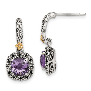 Shey Couture Sterling Silver with 14K Accent Antiqued Cushion Amethyst Post Dangle Earrings - QT-3D0ADA86-1389