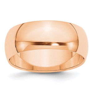 10k Rose Gold 8mm Half Round Wedding Band Size 5
