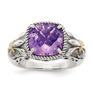 Shey Couture Sterling Silver with 14K Accent Antiqued Cushion Amethyst Ring - QT-D4265505-2376