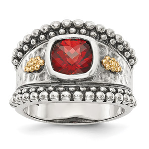 Shey Couture Sterling Silver with 14K Accent Antiqued Cushion Bezel Garnet Ring - QT-70E51D94-1297