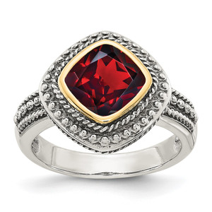 Shey Couture Sterling Silver with 14K Accent Antiqued Cushion Bezel Garnet Ring - QT-AF6176D5-3213