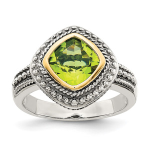Shey Couture Sterling Silver with 14K Accent Antiqued Cushion Bezel Peridot Ring - QT-F234D44D-7755