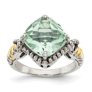 Shey Couture Sterling Silver with 14K Accent Antiqued Cushion Green Quartz Cushion Ring - QT-86991D63-6002