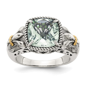 Shey Couture Sterling Silver with 14K Accent Antiqued Cushion Green Quartz Ring - QT-96722DDF-8779