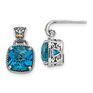 Shey Couture Sterling Silver with 14K Accent Antiqued Cushion London Blue Topaz Post Dangle Earrings - QT-9F5C0FAA-1191