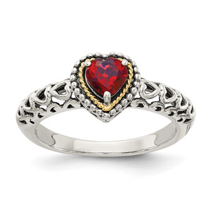 Shey Couture Sterling Silver with 14K Accent Antiqued Heart Garnet Ring - QT-B9926091-3519