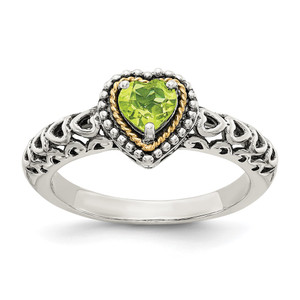 Shey Couture Sterling Silver with 14K Accent Antiqued Heart Peridot Ring - QT-A3FF15EE-6839