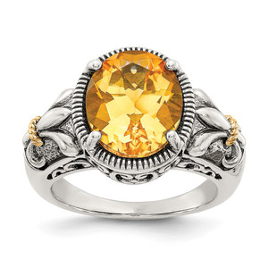 Shey Couture Sterling Silver with 14K Accent Antiqued Oval Citrine Ring - QT-F77FA69C-2420