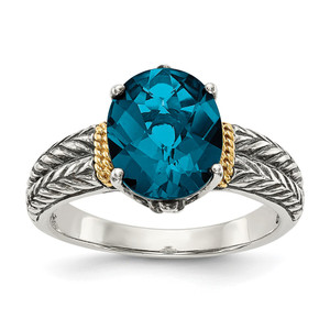Shey Couture Sterling Silver with 14K Accent Antiqued Oval London Blue Topaz Ring - QT-CF77CA0C-8251