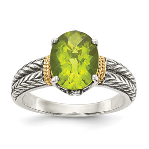 Shey Couture Sterling Silver with 14K Accent Antiqued Oval Peridot Ring - QT-AE899AC0-6802
