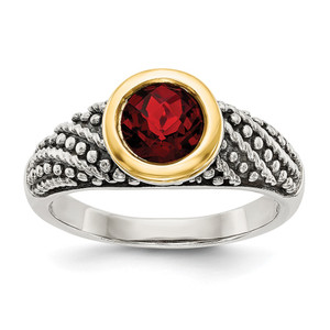 Shey Couture Sterling Silver with 14K Accent Antiqued Round Bezel Garnet Ring - QT-20D4091D-3536