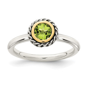 Shey Couture Sterling Silver with 14K Accent Antiqued Round Bezel Peridot Ring - QT-57AD4918-5380