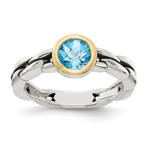 Shey Couture Sterling Silver with 14K Accent Antiqued Round Bezel Sky Blue Topaz Ring - QT-8658FB3D-7866