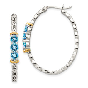 Shey Couture Sterling Silver with 14K Accent Antiqued Round Light Swiss Blue Topaz Hoop Earrings