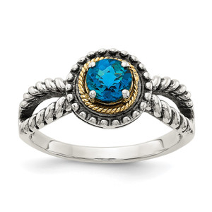 Shey Couture Sterling Silver with 14K Accent Antiqued Round London Blue Topaz Ring - QT-8B49AD7F-7485