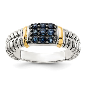 Shey Couture Sterling Silver with 14k Accent Black Rhodium Antiqued Sapphire Ring - QT-6AD1949E-1018