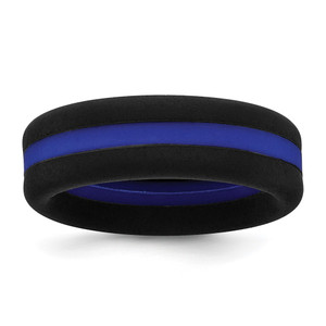 Silicone Black with Blue Line Center 7.5mm Flat Band Size 8