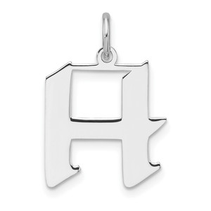 Small Sterling Silver Rhodium-plated Artisan Block Letter H Initial Charm