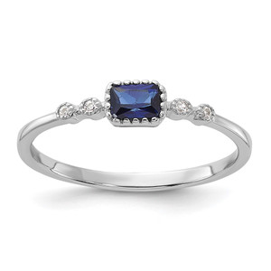 SS Rhodium-plated .02Cr. Blue Spinel and .02Cr. White Sapphire Ring - QR-81B2238A-2286