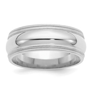 SS Rhodium-plated 8mm Comfort Fit Double Milgrain Size 11 Band