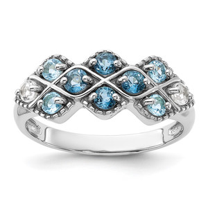 SS Rhodium-plated London Lt. Swiss Blue and White Topaz Ring - QR-DED6161F-2601