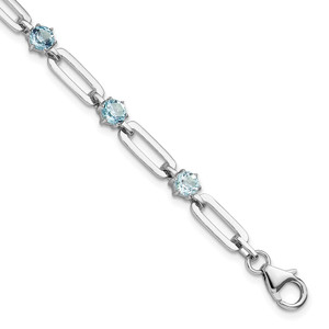 SS Rhod-plated 5mm 3.78BT Blue Topaz Paperclip Chain Bracelet