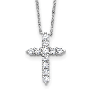 SS RH-plated CZ April Birthstone Cross 16in w/2in ext Necklace