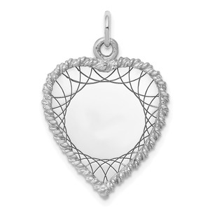 SS Rh-plt Engraveable Heart Polished Front/Satin Back Disc Charm - QM-42444ED2-8132