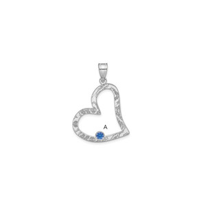 SS/Rhodium-plated 1 Birthstone Heart with SS Bezel Family Pendant