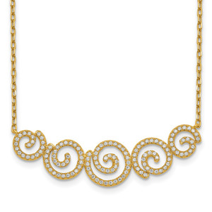 Sterling Shimmer Sterling Silver Gold-tone Flash gold-plated 133 Stone CZ Swirls Necklace with 2 inch extender